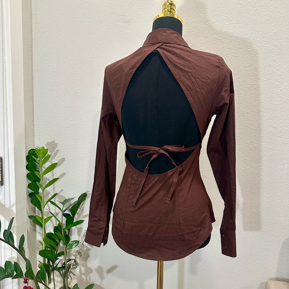 H&M Brown Open-Back Button-Down Shirt